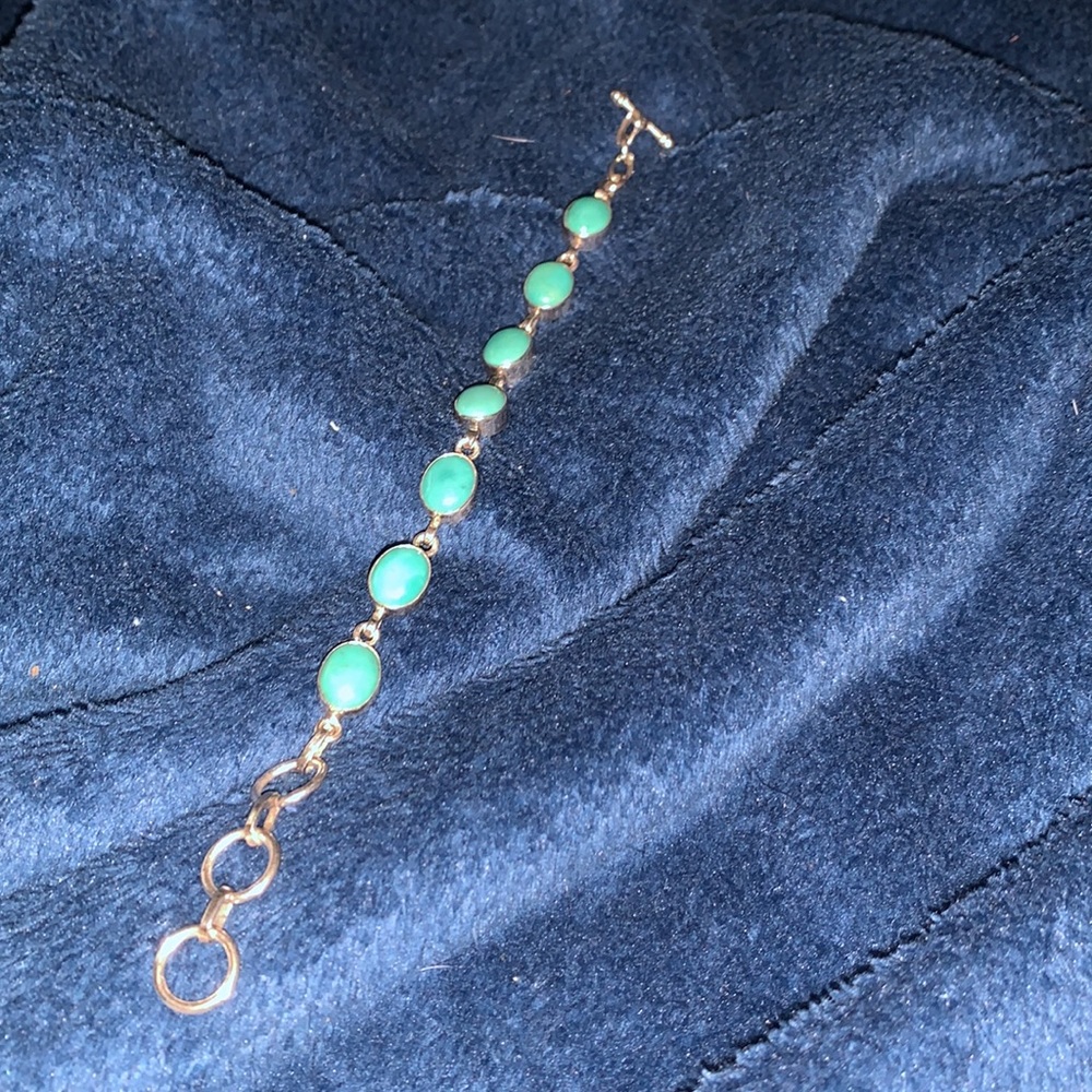 925 Turquoise Circular Panel Toggle Bracelet Adju… - image 2